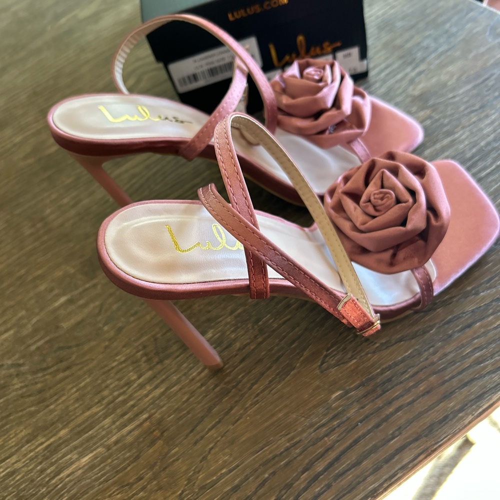 Lulu's Rose Pink Strappy Heels with Floral Detail